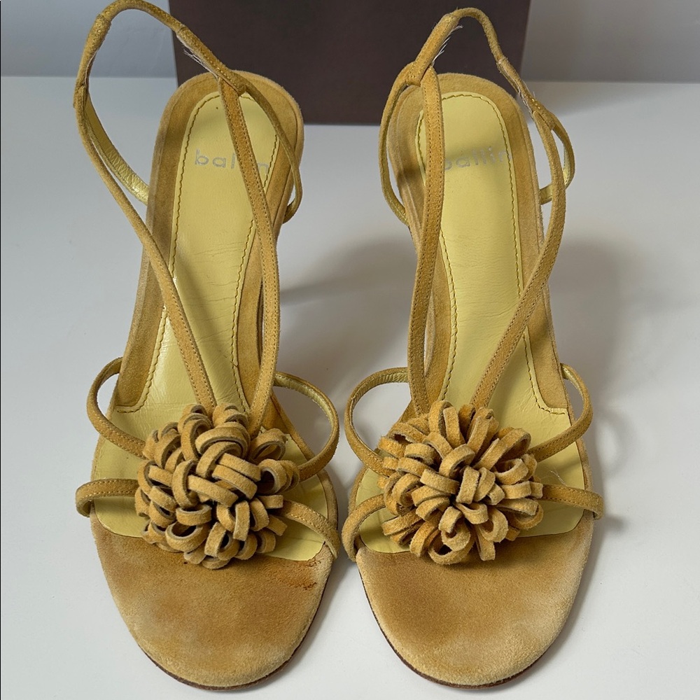 Ballin Mustard Strappy Heels with Floral Detail
